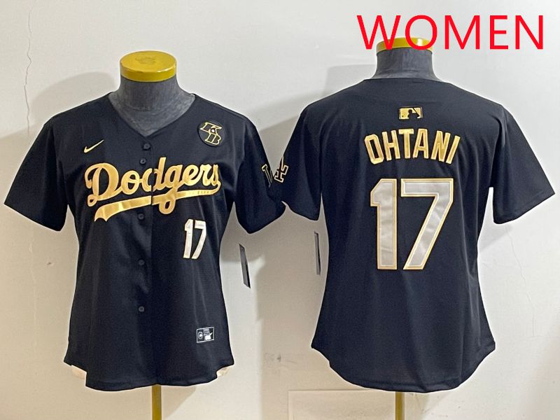 Women Los Angeles Dodgers 17 Ohtani Black Gold Nike 2025 MLB Jersey style 42810